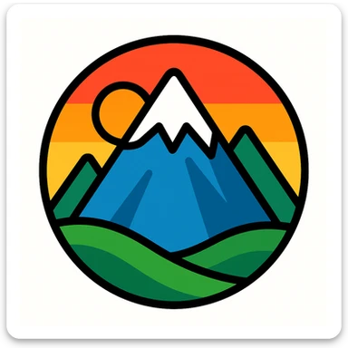 little alchemy style icon
subject: mountain
border: medium-black
shape: round, circular
background: white
style: full color fill with medium black outlining sticker