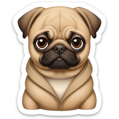 Cinematic Noble Fawn Pug Portrait Emoji, Poised and regal, with a compact, sturdy build and a sleek, well-groomed fawn coat, deep-set soulful dark eyes, Simplified yet sharp and sophisticated features, highly detailed, glowing with a soft, dignified glow, high shine, intelligent and spirited, stylized with an air of confidence, focused and attentive, soft glowing outline, capturing the essence of a watchful and commanding companion, so majestic it feels as though it could prance out of the screen with effortless authority! sticker