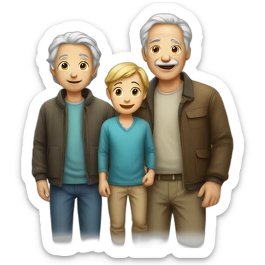 two people, young child and old man,  sticker