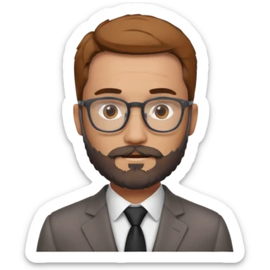 Create a figure that reflects an experienced entrepenurr but who has professional and elegant clothing, close-cropped hair, grey glasses, brown eyes and an unkempt beard  sticker