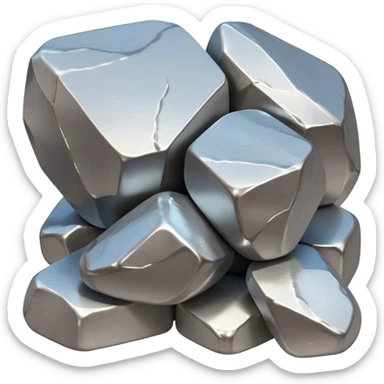 Cinematic Realistic Nickel Ore, Bright and shiny, with a rough, metallic surface reflecting light in soft, gleaming waves. The metal has a subtle luster and is both sturdy and raw in its form. Soft glowing outline, capturing the essence of durability and modern elegance in raw nickel ore. sticker