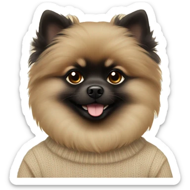 A black pomeranian in a beige sweater sticker