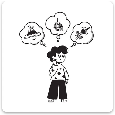 Creative artist with wild imagination visualized with thought bubbles showing artistic ideas sticker