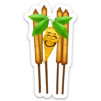 Circle (background): #F7DC6F (golden yellow)
Satay stick: #8B9467 (brown)
Cryptocurrency coin: #34A85A (green)
Smile (optional): #FFFFFF (white sticker