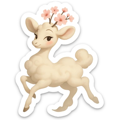 Pixar style graceful feminine vanilla cloud doe, rosy cheeks, cherry blossom head, floating elegantly, confident charming presence sticker
