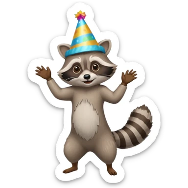 a full body raccoon celebrating / dancing  sticker