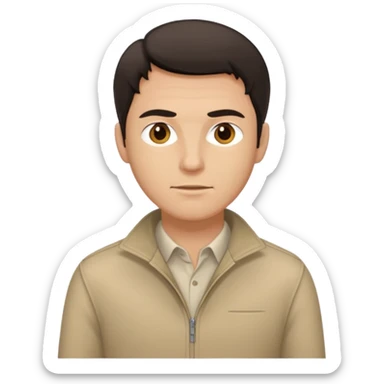 A white man with dark hair and beige clothes sticker
