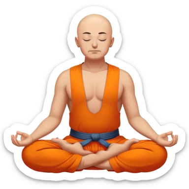 Cossack with bold head and shaved face meditating with closed eyes in lotus pose in orange sharovary sticker