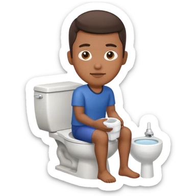 Filipino guy sitting on toilet with bidet sticker
