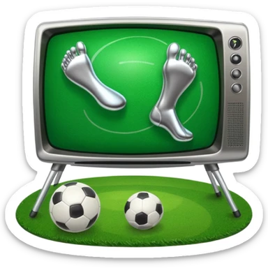 TV with human feet, playing football with the Earth sticker