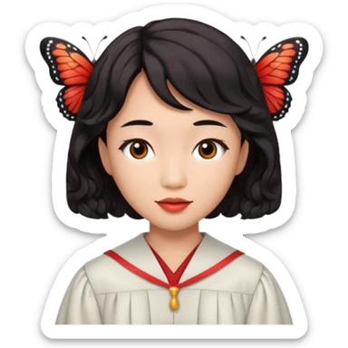 Graduate red asian black hair with wavy butterfly haircut sticker