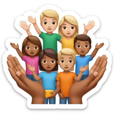 open hands holding multiple child icons sticker