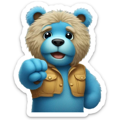 Blue fuzzy bear wearing clothes giving a fist bump  sticker
