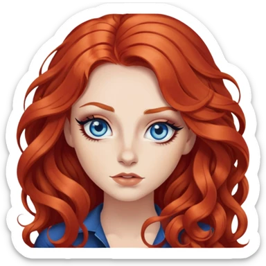 pretty long hair wavy red hair baddie with eyeliner and blue eyes sticker
