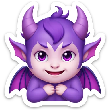 cute purple demon with small wings, blushing cheeks and a shy smile sticker