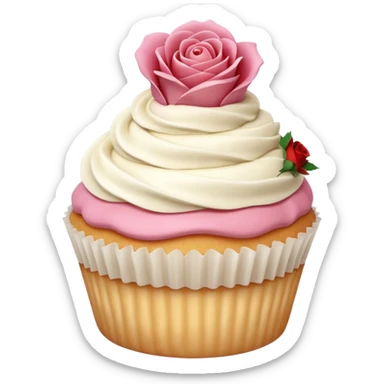 super realistic vanilla cupcake with rose shaped frosting sticker