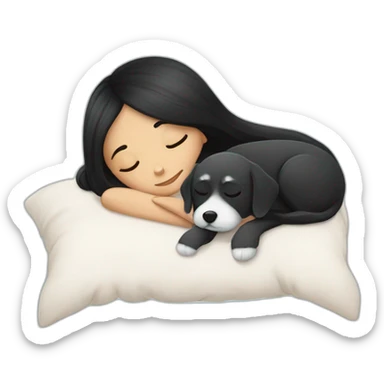 Black-haired girl with Maltese dog sleep sticker