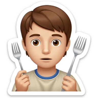 Brown hair boy allergic to soy, swollen face, fork in the hand  sticker