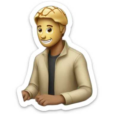 a man with a pancake face works at a laptop sticker