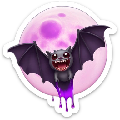 flying vampire bat in front of realistic full moon dripping purple slime from mouth sticker