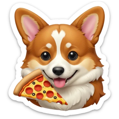 black tri-color corgi eating pizza sticker