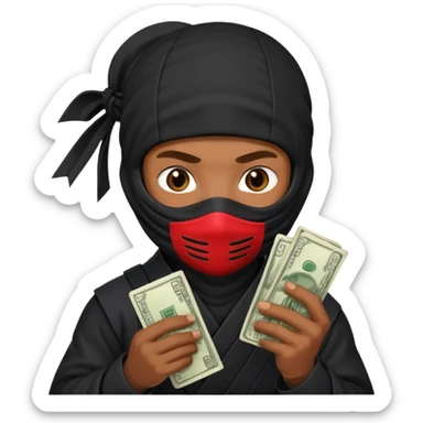 Ninja holding phone and money sticker