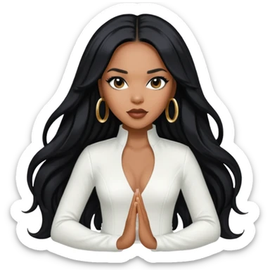 LeToya Luckett from Destiny's Child with long jet black hair, white outfit sticker