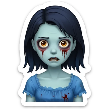 zombie girl with black hair, blue dress sticker
