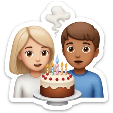 sister and brother blowing into a cake sticker
