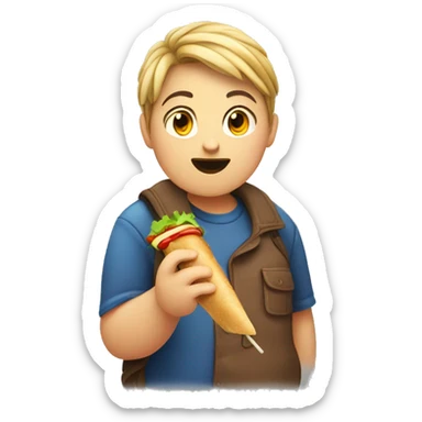 Fat teenager eating a kebab sticker