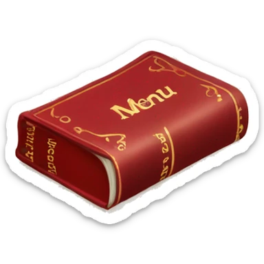 red book with the inscription "menu" sticker