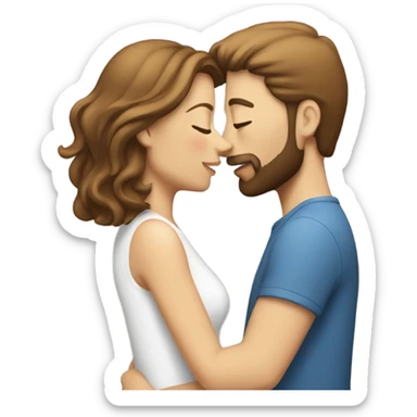 Happy couple kissing white female with brown hair and white male with brown hair and beard sticker