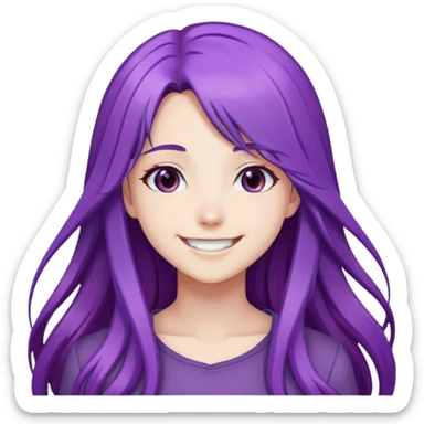 Anime style girl with long purple hair smiling sticker