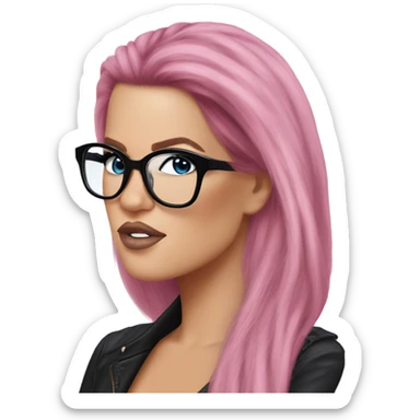 Photo Realistic khloe kardashian stylish pink hair BLUE eyes and glasses rock chick sticker