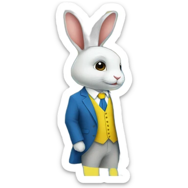 A rabbit student in a suit in the color of the Ukrainian flag sticker