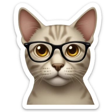 Cat with glasses and big brown eyes sticker
