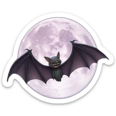 realistic full moon with vampire bat sharp bangs wings flying in front sticker