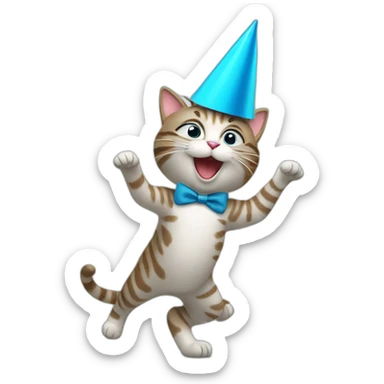 dancing cat with a party hat in blue sticker