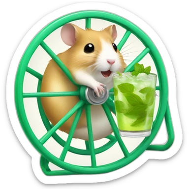 hamster running on a wheel drinking mojito sticker