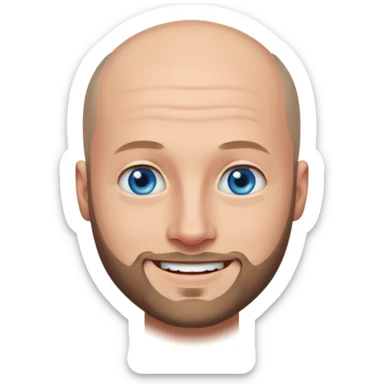 homme yeux bleus presque chauve et une barbe courte moins de chevaux et sourir sticker