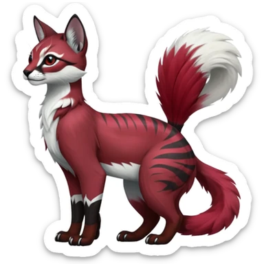 Black red burgundy grey white tribal-marked iridescent pastel white glorious divine exotic cute cool beautiful shiny beautiful fantasy-caracal-civet-genet-sergal-vernid-Gryphon-Cacomistle-Trico-oncilla-animal-Fakémon-hybrid-fursona (full body) sticker