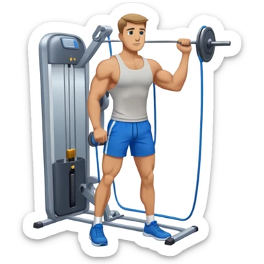 standing fit man with blue shorts cable-machine exercise sticker
