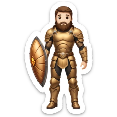 full body man long brown hair brown eyes medium beard white skin muscular build beetle shell armor sticker