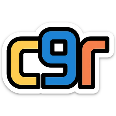 minimal emoji with 'c9r' in bold futuristic font evoking tech software vibe sticker