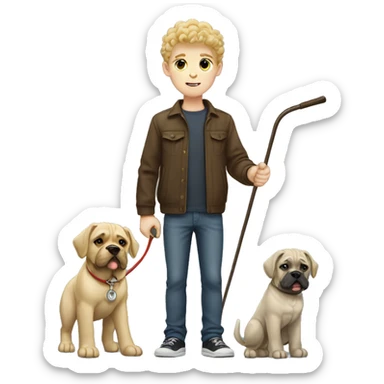 white boy with curly blonde hair standing alongside a cane-corso sticker