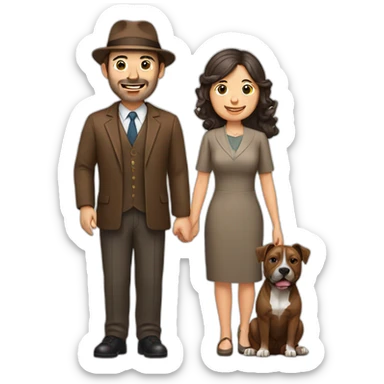 Jewish man and Chinese lady with brown Staffordshire terrier sticker