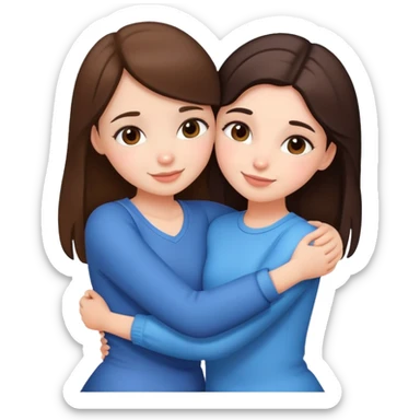 Two cute girl besties, one brunette, beautiful, hugging sticker