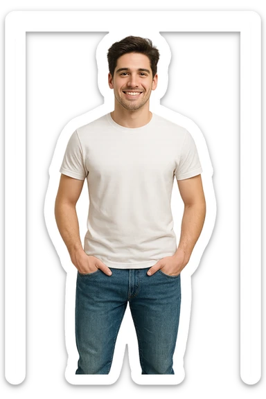 Man 25 years old wearing blue jeans and white t-shirt sticker