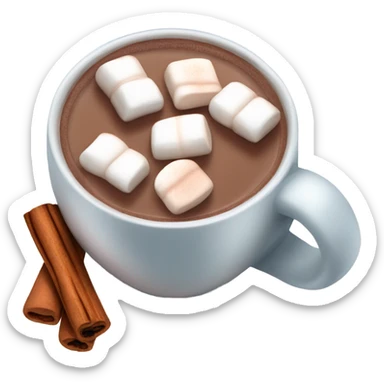 cup of hot chocolate with marshmallows and cinnamon sticker
