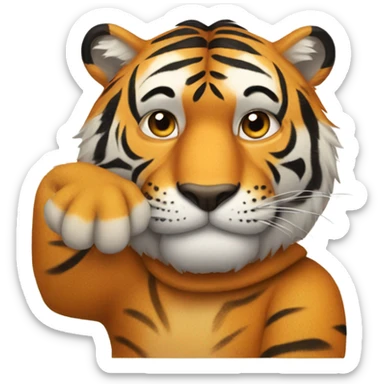 Tiger with paws on man’s head sticker